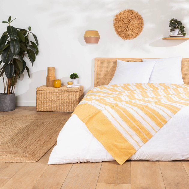 Жакардове покривало Douceur d'interieur Abby смугасте 220 x 240 см Жовте (3574386448468) - зображення 4