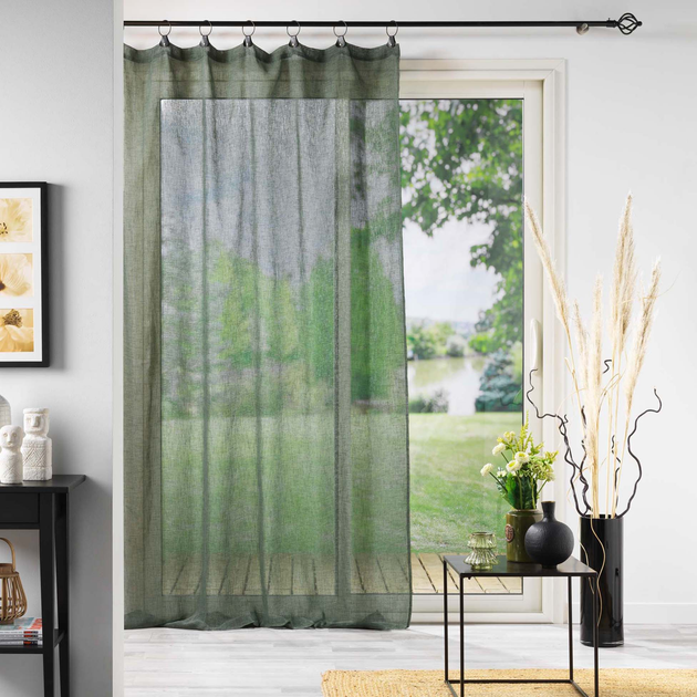 Сітчаста штора Douceur d'intérieur Linka на металевих кільцях Оливкова 140 x 240 см (3574386268349) - зображення 3