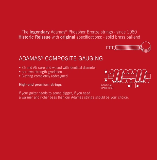 Струны для 12-струнной акустической гитары Adamas Phosphor Bronze 1616, 10-47w (G-664590) - Фото 2 Струны для 12-струнной акустической гитары Adamas Phosphor Bronze 1616, 10-47w (G-664590) - изображение 2