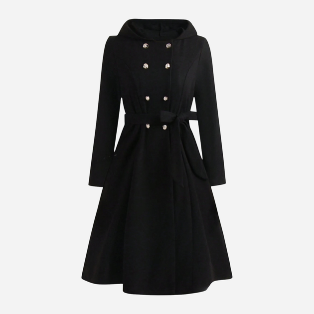 Пальто осеннее с капюшоном женское SHEIN GD-00085026 0XL Черное ...
