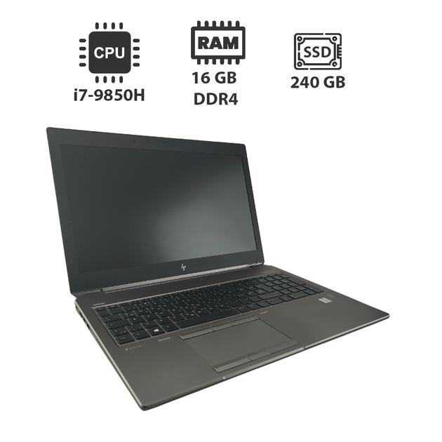Мобильная рабочая станция HP ZBook 15 G6 / 15.6" (1920x1080) IPS / Intel Core i7-9850H (6 (12) ядер по 2.6 - 4.6 GHz) / 16 GB DDR4 / 240 GB SSD / nVidia Quadro T2000, 4 GB DDR5, 128-bit / WebCam б/у - Фото 1 Мобильная рабочая станция HP ZBook 15 G6 / 15.6" (1920x1080) IPS / Intel Core i7-9850H (6 (12) ядер по 2.6 - 4.6 GHz) / 16 GB DDR4 / 240 GB SSD / nVidia Quadro T2000, 4 GB DDR5, 128-bit / WebCam б/у - изображение 1