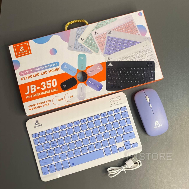 Беспроводная Bluetooth клавиатура и мышка Jeqang JB-350 (Фиолетовая) - изображение 2