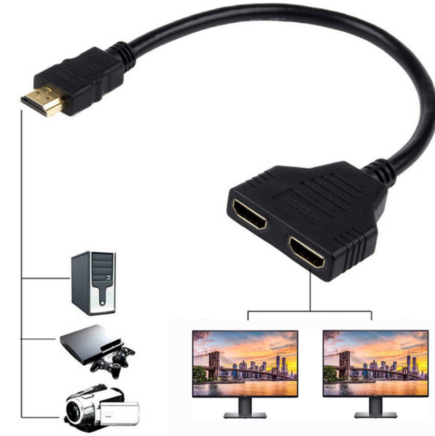 Адаптер розгалужувач HDMI на 2 HDMI (спліттер) / Комутатор / Чорний - Фото 2 Адаптер розгалужувач HDMI на 2 HDMI (спліттер) / Комутатор / Чорний - зображення 2