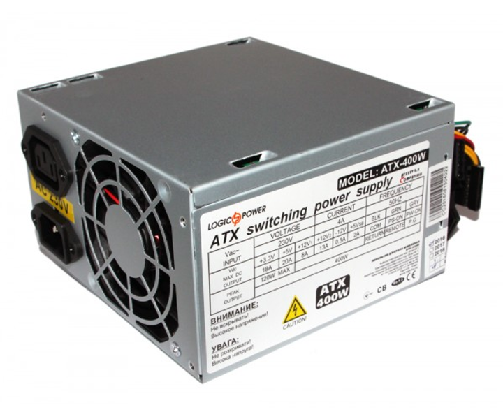 Блок живлення LogicPower 400W ATX-400W, 80 mm, 20+4pin, 1x4pin, SATA х 2, Molex 2x4pin, кабелі немодульні - изображение 1