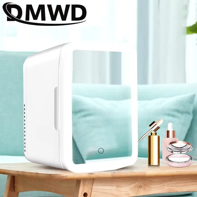 Мини холодильник с зеркалом от прикуривателя и сети DMWD 220Вт на 4 л, портативный контейнер для косметики Белый (АК-5853) - изображение 8