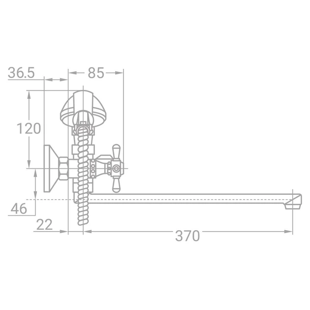 Смеситель для ванны Tau VD-2C261C 1/2" гусак прямой 400 мм дивертор встраиваемый картриджный двухрычажный с душевым шлангом хром (33-102-9870220) - изображение 3