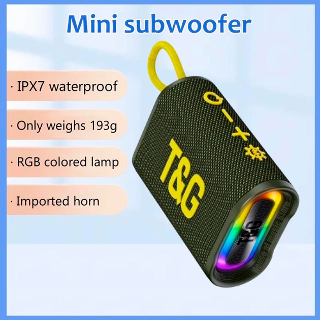 Портативна Bluetooth колонка TG396 з RGB підсвічуванням і функцією гучного зв'язку, радіо, зелена - зображення 2