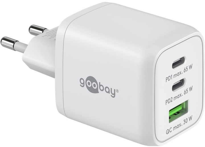 Ładowarka do telefonów Goobay 65 W USB-A USB-C PD GaN White (4040849647543) - obraz 1