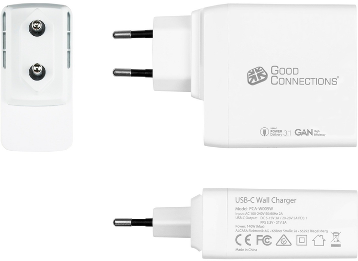 Зарядний пристрій для телефона Good Connections 140 W USB-C White (4014619880843) - зображення 3