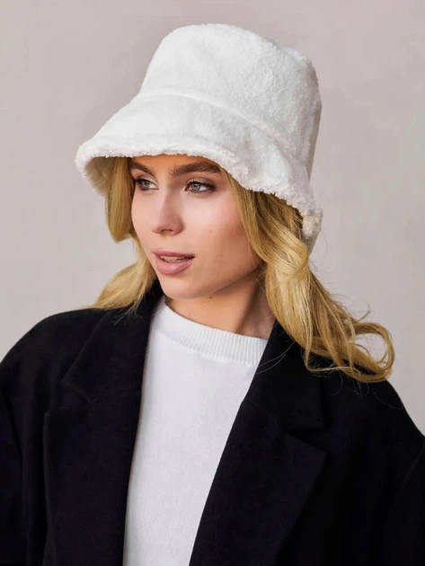 Панама No Brand теплая Teddy Bear букле с каракуля белая - Фото 5 Панама No Brand теплая Teddy Bear букле с каракуля белая - изображение 5