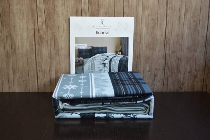 Комплект постільної білизни First Choice Flanel Полуторний 160×220 см Байка Зелені олені - зображення 2