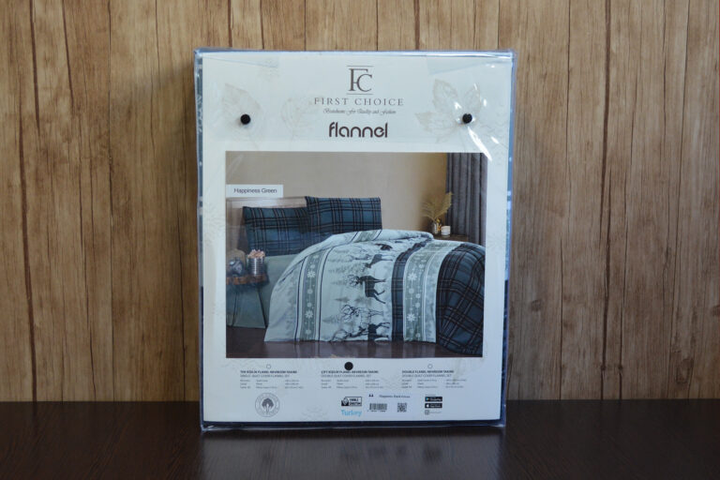 Комплект постільної білизни First Choice Flanel Полуторний 160×220 см Байка Зелені олені - зображення 3