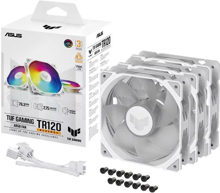 Zestaw wentylatorów ASUS TUF Gaming TF120 ARGB Triple Pack Reverse Blade White (90DA00D3-B09020) - obraz 15