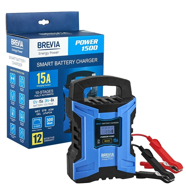 Зарядное устройство Brevia Power1500 15A 12V 24V автоматическая зарядка для АКБ LiFePO4 AGM GEL STM00875 - изображение 4