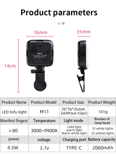 Видеосвет OG M11 Tricolor LED Lamp 3000-9900K 3000mAh Black - изображение 6