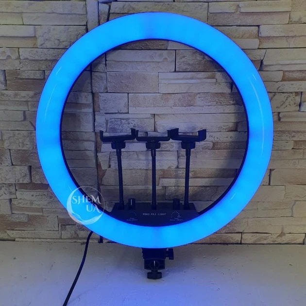 Профессиональная кольцевая RGB LED лампа Soft Ring Light MJ18 для селфи 45см с держателем на 3 телефона -SML-3. - изображение 3