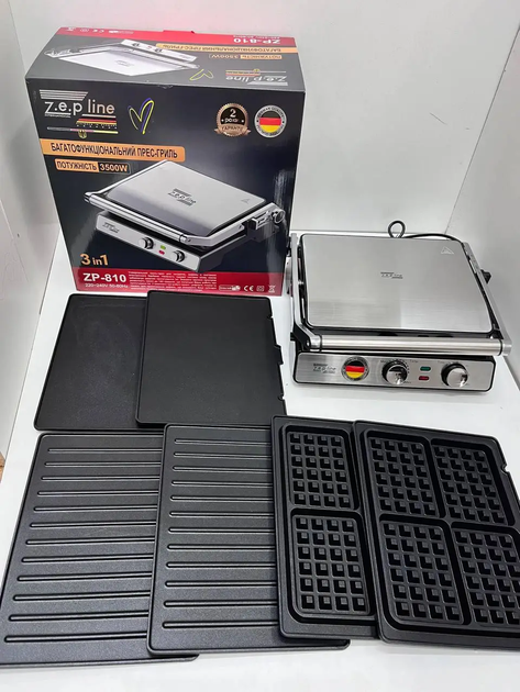 Притискний електричний гриль Zepline ZP-810 для гриля та вафель 3 в 1 3 в 1 3500W - Фото 2 Притискний електричний гриль Zepline ZP-810 для гриля та вафель 3 в 1 3 в 1 3500W - зображення 2