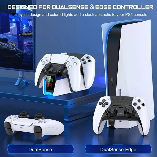 Станция для PlayStation 5 PS5 DualSense на 2 геймпада с LED RGB подсветкой Белый (52110305) - Фото 5 Станция для PlayStation 5 PS5 DualSense на 2 геймпада с LED RGB подсветкой Белый (52110305) - изображение 5