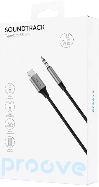 Кабель AUX Proove SoundTrack Type-C to 3.5 мм 1 м Black (552750001) - изображение 2