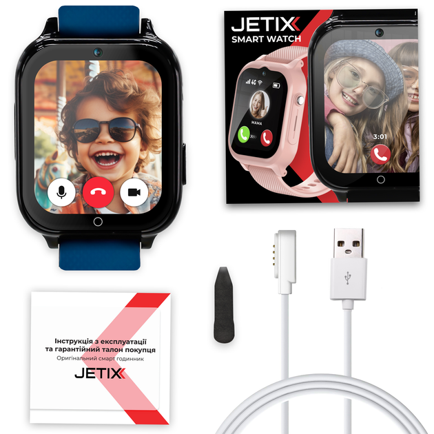 Детские смарт-часы телефон JETIX DF100 Pro c 4G видеозвонком, виброзвонком и влагозащитой IP67 - Blue - изображение 9