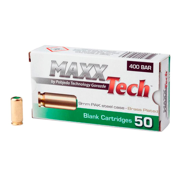 Патроны холостые MaxxTech Brass Plated 9 мм 50 шт (для пистолетов) - изображение 1