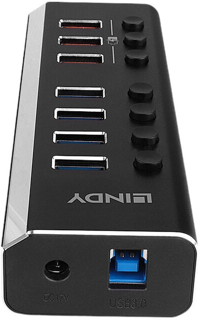 Hub USB Lindy 4 Port USB 3.0 with 3 Quick Charge 3.0 Ports Black (43371) - obraz 2