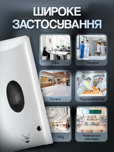 Диспенсер для антисептика бесконтактный настенный автоматический сенсорный дозатор антисептиков дезинфецирующих средств дезинфектанта диспенсеры дозаторы на стену SBT group 7960А для кафе торговых центров больниц - изображение 9