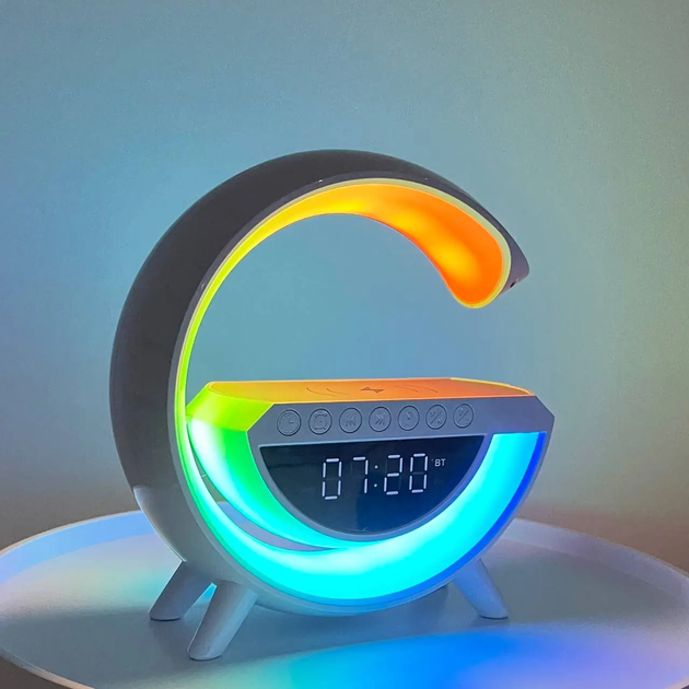 Настольная смарт лампа ночник PMV RGB Rainbow с Bluetooth колонкой беспроводная зарядка FM радио белый - изображение 2