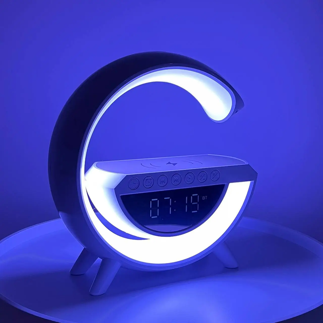 Настольная смарт лампа ночник PMV RGB Rainbow с Bluetooth колонкой беспроводная зарядка FM радио белый - изображение 6