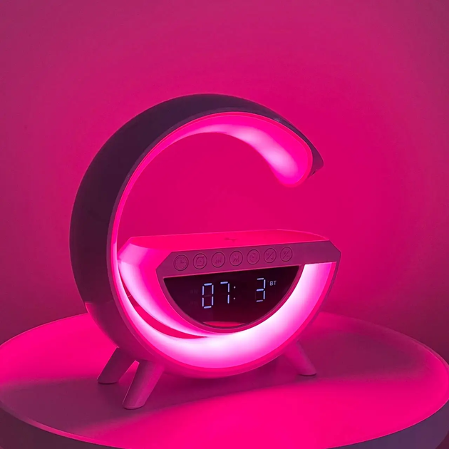 Настольная смарт лампа ночник PMV RGB Rainbow с Bluetooth колонкой беспроводная зарядка FM радио белый - изображение 7