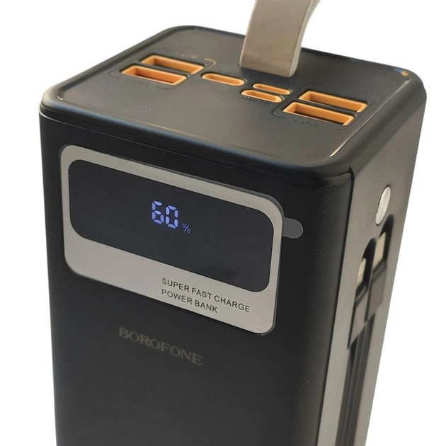 Зовнішній акумулятор Power Bank Borofone DBT35B портативний зарядний пристрій на 50000 mAh PD22,5W зі швидкою зарядкою та ліхтариком + кабелі Type-C та Lightning - зображення 3