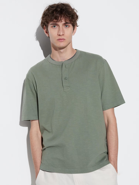 Футболка хлопковая длинная мужская Uniqlo 106357665 2XL Зеленая ...