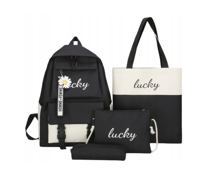 Рюкзак 4 в 1 шкільний для дівчинки LUCKY чорно-білий (набір: рюкзак ...