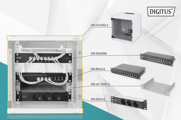 Шафа підвісна серверна Digitus DN-10-SET-1 312x300 RAL 7035 - зображення 6