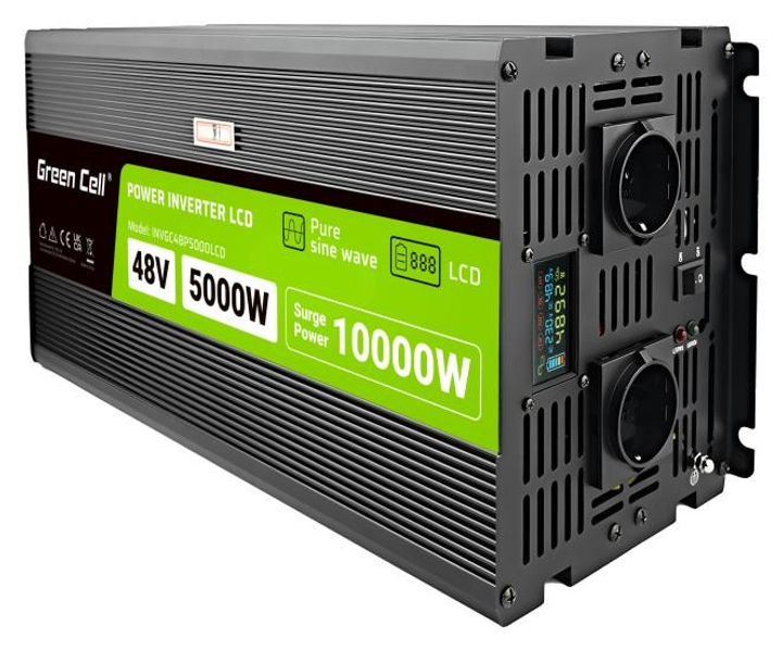 Przetwornica Greencell LCD 48 V/230 V 5000 W/10000 W Czysty sinus (INVGC48P5000LCD) - obraz 1