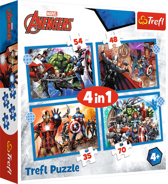 Пазли Trefl Marvel Avengers Сміливі Месники 4 в 1 207 елементів (5900511343861) - зображення 1