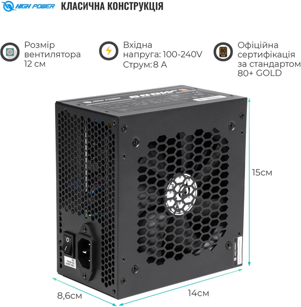 Блок питания Highpower 600W 80+ GOLD (HP1-J600GD-F12S) - изображение 2