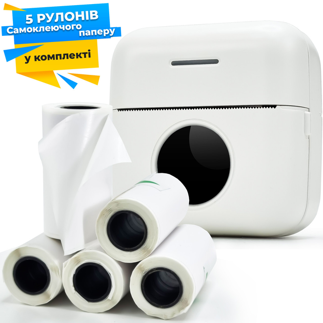 Портативный термопринтер JETIX Mini Printer Student + 5 рулонов самоклеящейся бумаги в комплекте - изображение 1
