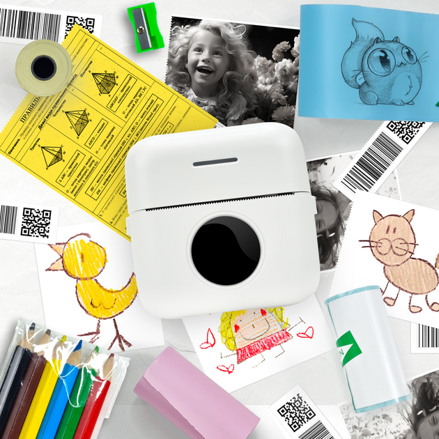 Портативный термопринтер JETIX Mini Printer Student + 5 рулонов самоклеящейся бумаги в комплекте - изображение 2