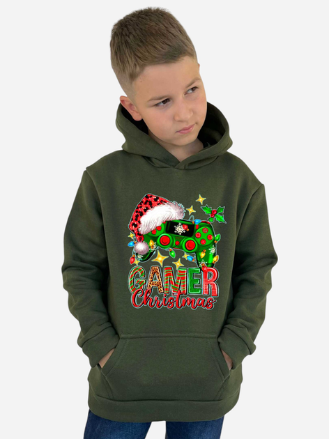 Детское теплое худи новогоднее для мальчика Спиногрыз Gamer Merry Christmas 10-00826 134 см Хаки (ROZ6501098018) 