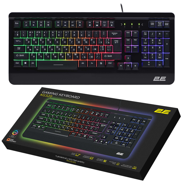 Клавиатура 2E Gaming KG320 LED USB Black Ukr - изображение 1