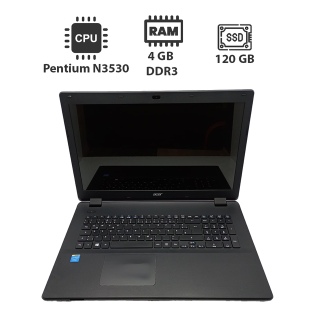Ноутбук Acer ES1-511 / 15.6" (1366x768) TN / Intel Pentium N3530 (4 ядра по 2.16 - 2.58 GHz) / 4 GB DDR3 / 120 GB SSD / Intel HD Graphics / WebCam б/у - Фото 1 Ноутбук Acer ES1-511 / 15.6" (1366x768) TN / Intel Pentium N3530 (4 ядра по 2.16 - 2.58 GHz) / 4 GB DDR3 / 120 GB SSD / Intel HD Graphics / WebCam б/у - изображение 1