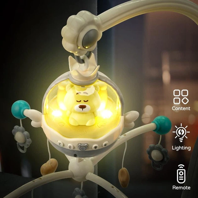 Музыкальный мобиль на кроватку Baby Bell Bear 3 в 1 с белым шумом и Bluetooth подключением к телефону серый - изображение 7