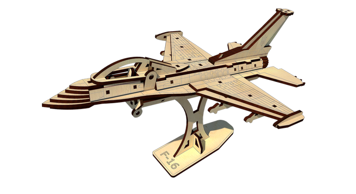 3D Пазл Деревянный Конструктор Pazly Самолёт F-16 с Подставкой 93 деталі - Фото 2 3D Пазл Деревянный Конструктор Pazly Самолёт F-16 с Подставкой 93 деталі - изображение 2