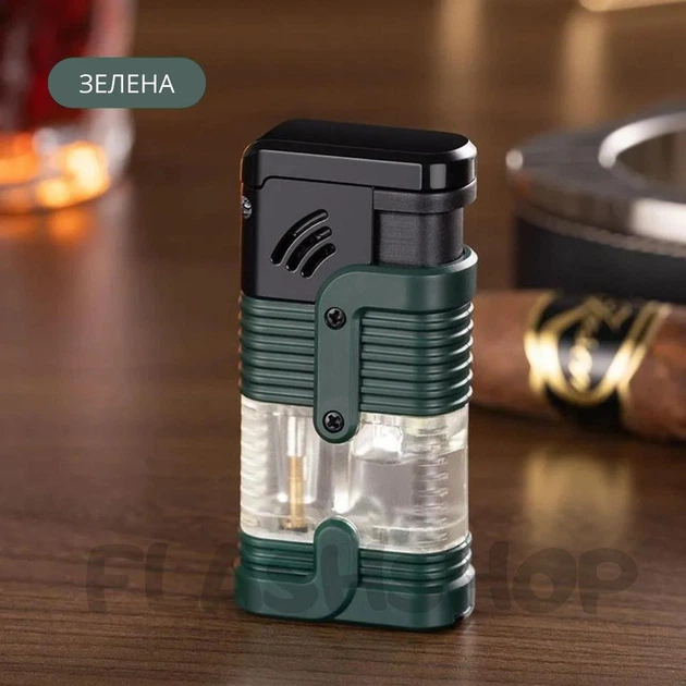 Тройная турбо-зажигалка с возможностью заправки бутаном Triple Torch Lighter (зеленая) - изображение 6