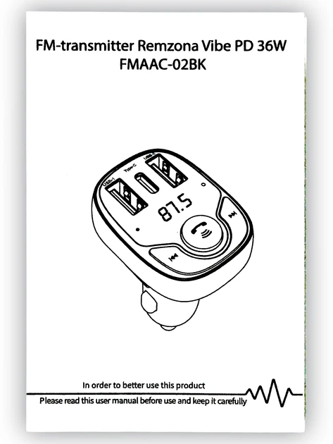 Автомобильный FM-трансмиттер Remzona Vibe PD 36W FMAAC-02BK с Bluetooth многофункциональный модулятор c функцией быстрого зарядного устройства портом Type-C вольтметром слотом для micro SD карты - Фото 8 Автомобильный FM-трансмиттер Remzona Vibe PD 36W FMAAC-02BK с Bluetooth многофункциональный модулятор c функцией быстрого зарядного устройства портом Type-C вольтметром слотом для micro SD карты - изображение 8