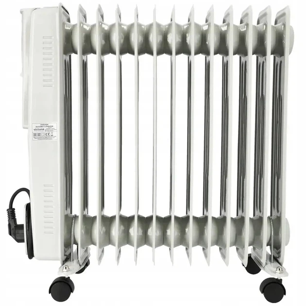 Масляний Радіатор Обігрівач 2500 Вт 13 Секцій до 30 кв.м Volteno VO2820 2500W з Термостатом на Колесах Білий - зображення 4