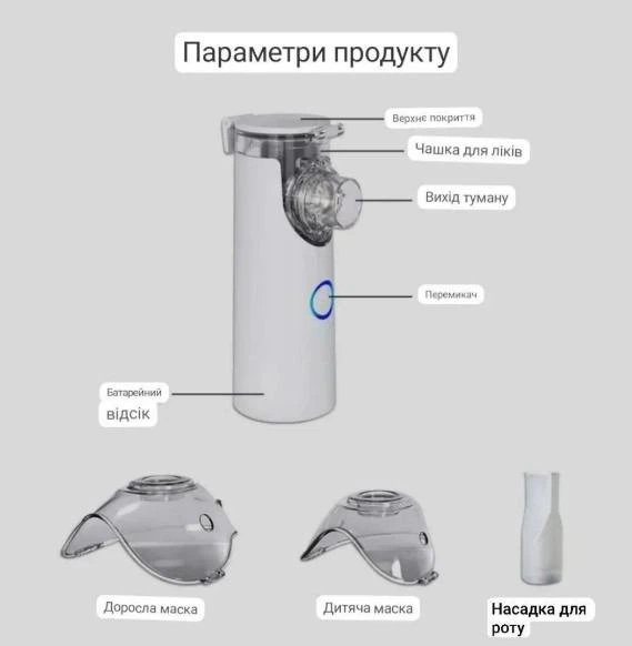 Ингалятор Mesh Nebulizer YM-252 100 KHZ Небулайзер Портативный ультразвуковой для детей и взрослых ручной с насадками Серый - изображение 3
