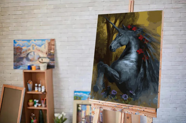 Malowanie po numerach Twoje Hobby Czarny jednorożec 40 x 50 cm (0757629026460) - obraz 3