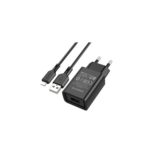 СЗУ Borofone BA68A 1USB 2.1 Black (BA68ALB) + кабель USB-Lightning - зображення 2